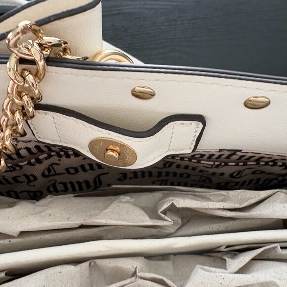 Juicy Couture NWT White Logo Handbag Bow Detail Gold Hardware Crossbody - Picture 6 of 8
